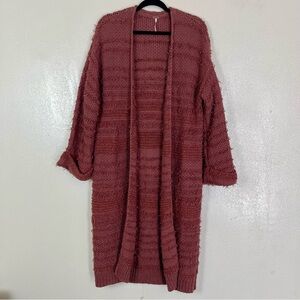 Free People Cozy long duster cardigan burnt orange, rust color